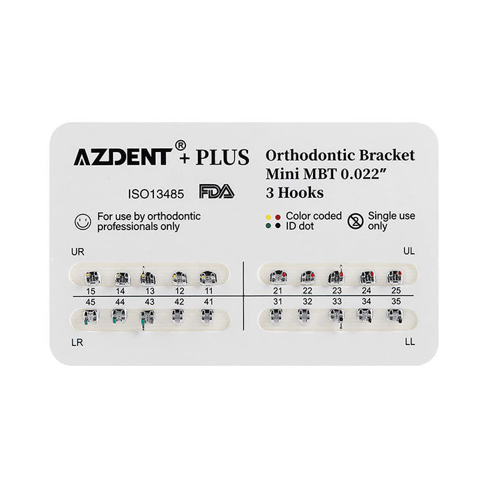 AZDENT PLUS Dental Metal Brackets Braces Mini MBT .022 Hooks 3 20pcs/Pack - azdentall.com