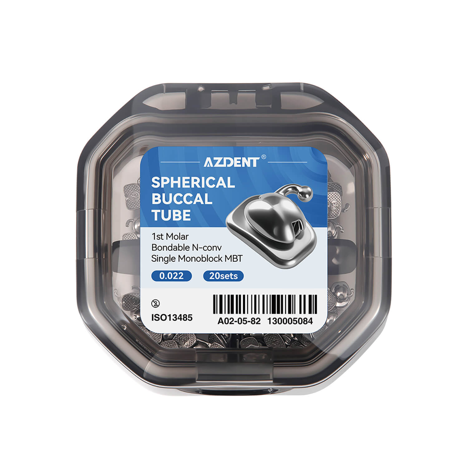 AZDENT Spherical Buccal Tube 1st Molar Bondable Monoblock Non-Convertible Single Roth/MBT 0.022 20Sets/Box - azdentall.com