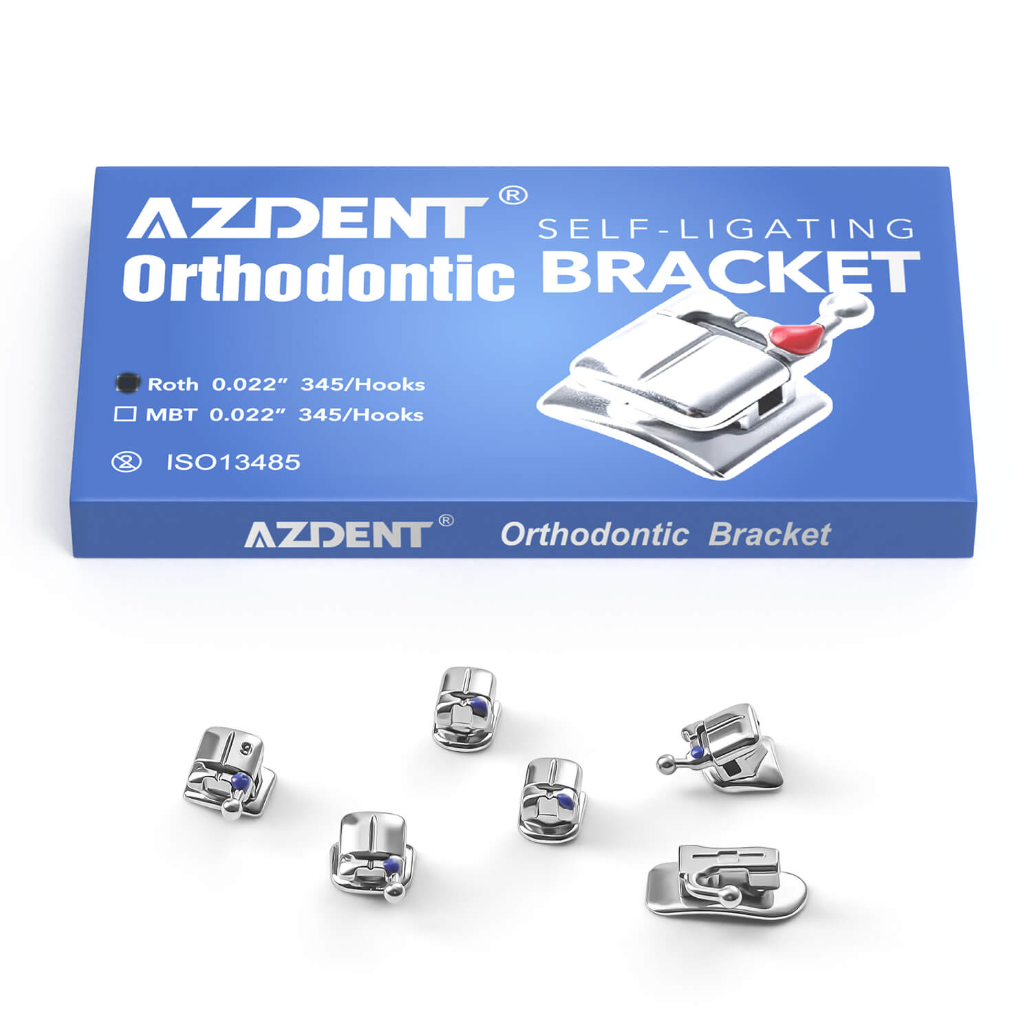 AZDENT Dental Metal Self Ligating Bracket Roth .022 Hooks 345 With 4 Buccal Tube 20+4/Box - azdentall.com