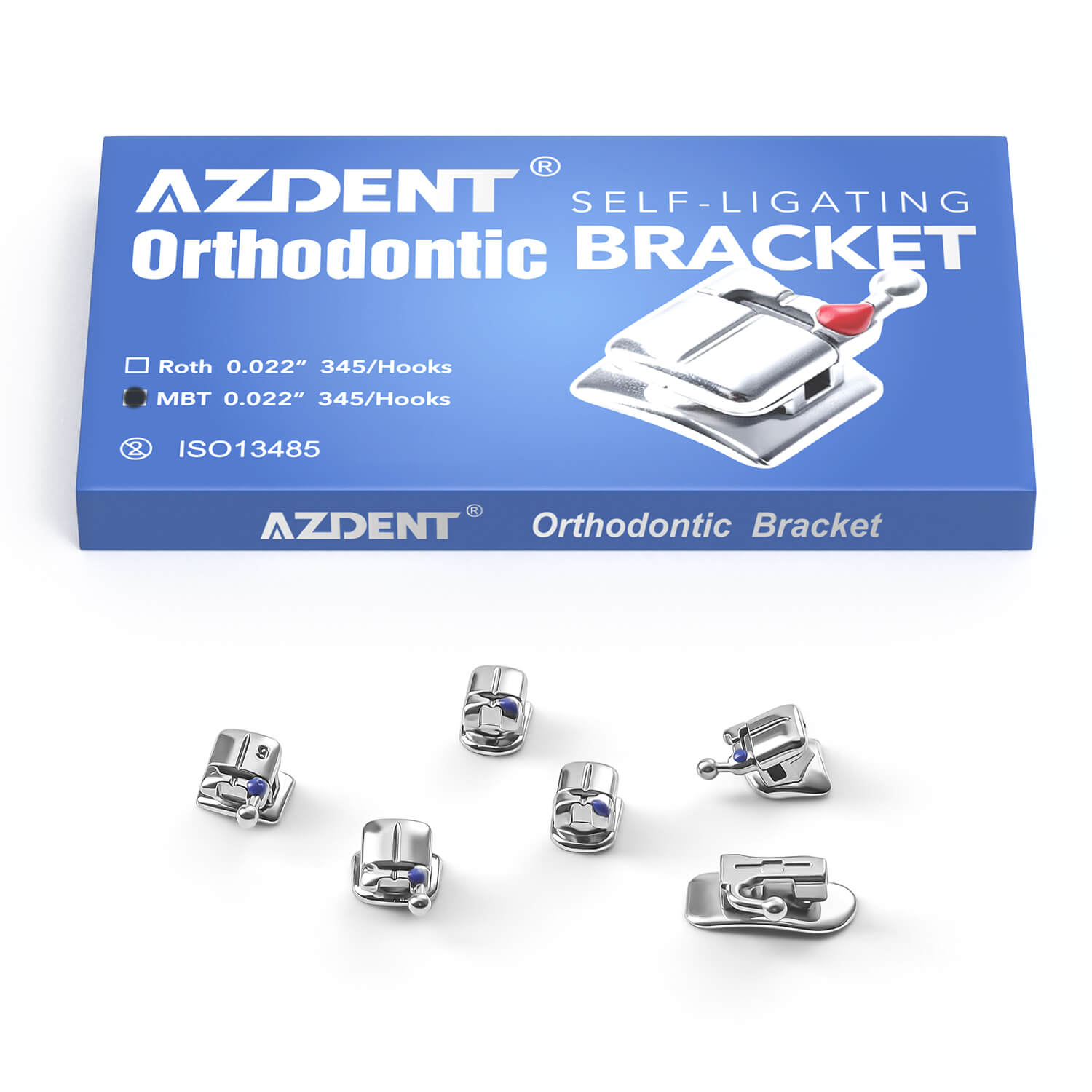 AZDENT Dental Metal Self Ligating Bracket MBT .022 Hooks 345 With 4 Buccal Tube 20+4/Box - azdentall.com
