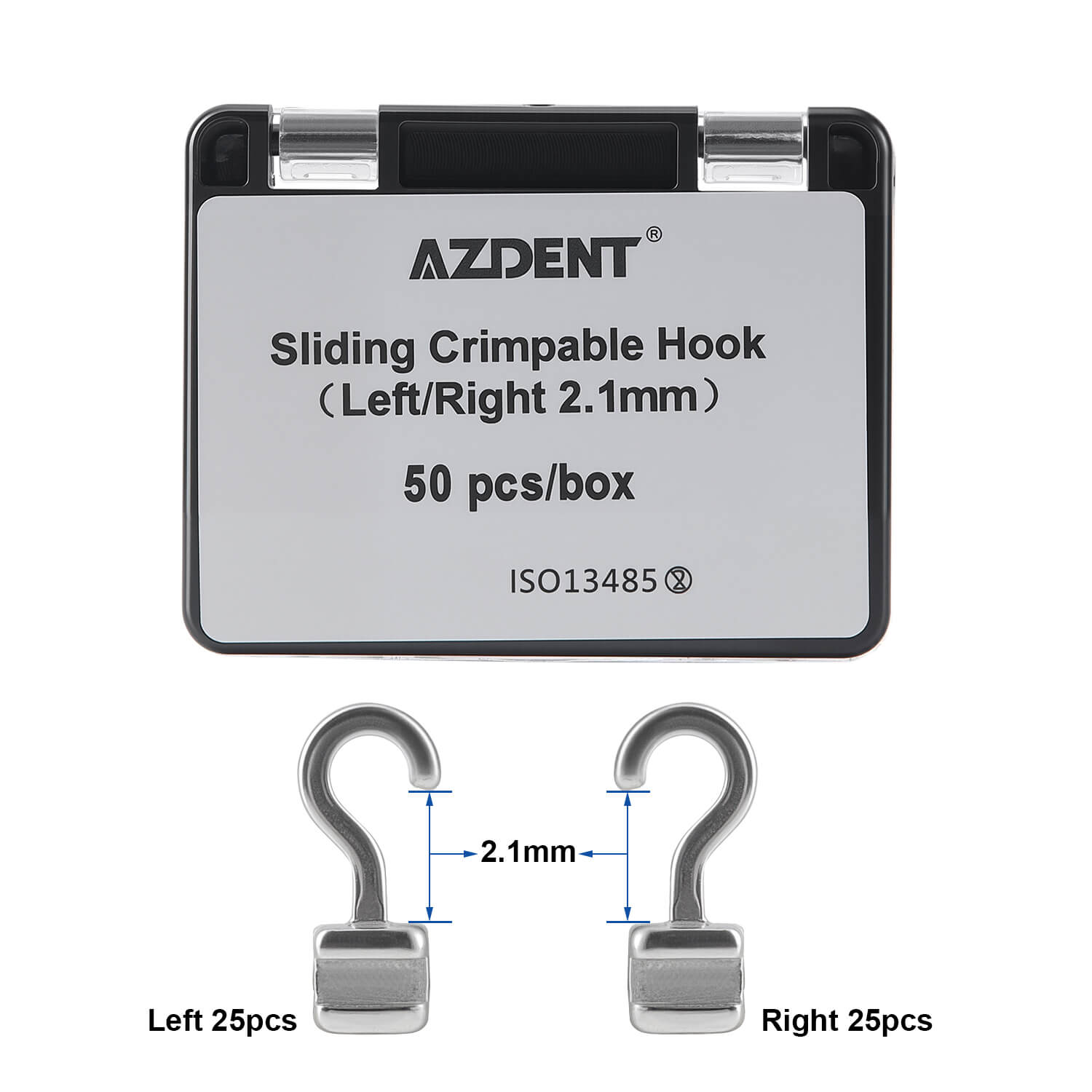 AZDENT Orthodontic Sliding Crimpable Hooks Long Right+Left Curved 50Pcs/Box - azdentall.com