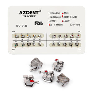 AZDENT Metal Brackets Mini Roth Slot .022 Hooks on 345 20pcs/Pack - azdentall.com