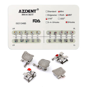 AZDENT Dental Mini Metal Brackets MBT Slot .018 Hooks on 3 20pcs/Pk - azdentall.com
