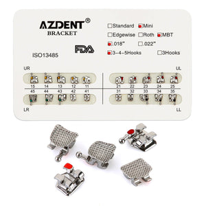 AZDENT Dental Metal Brackets Mini MBT Slot .018 Hooks on 345 20pcs/Pack - azdentall.com