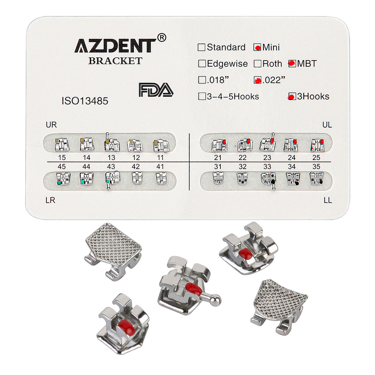 AZDENT Dental Metal Brackets Mini MBT Slot .022 3Hooks 20pcs/Pack - azdentall.com