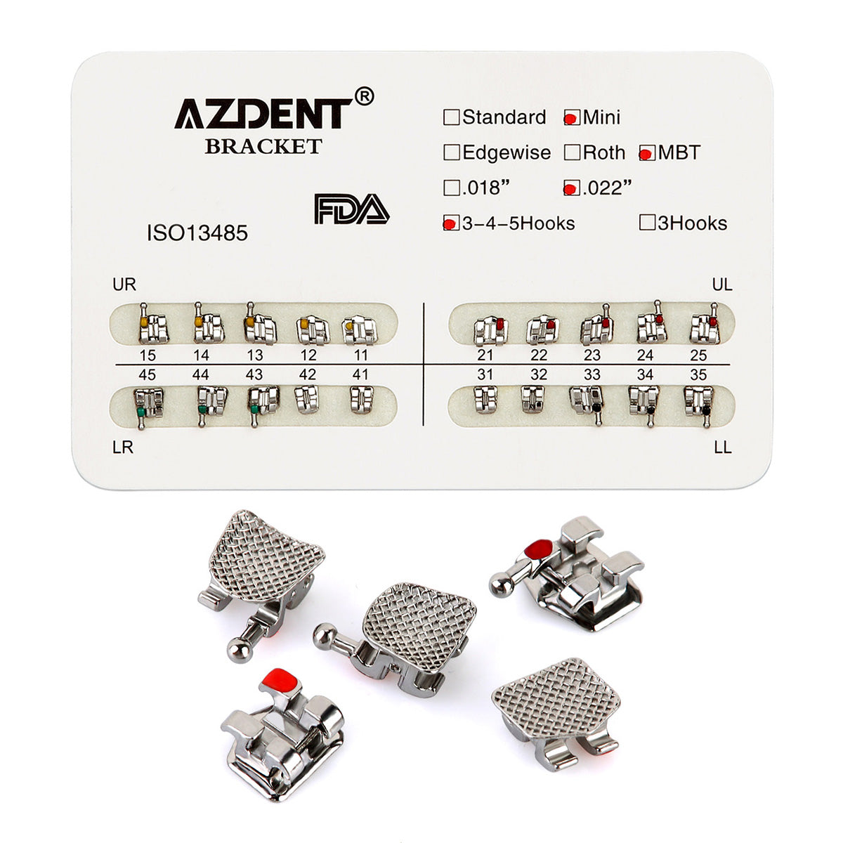 AZDENT Dental Metal Brackets Mini MBT Slot .022 Hooks on 345 20pcs/Pack - azdentall.com