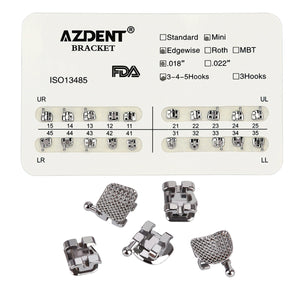 AZDENT Dental Metal Brackets Mini Edgewise Slot .018 Hooks on 345 20pcs/Pack - azdentall.com