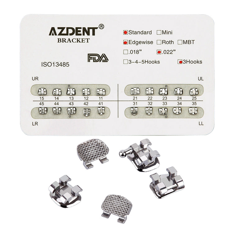 AZDENT Dental Metal Brackets Standard Edgewise Slot .022 Hooks on 3 20