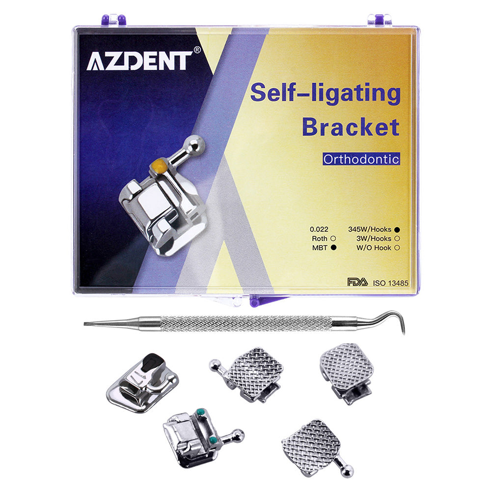 AZDENT Dental Self-Ligating Brackets Passive MBT .022 Hooks On 345 With Buccal Tube 28pcs/Box