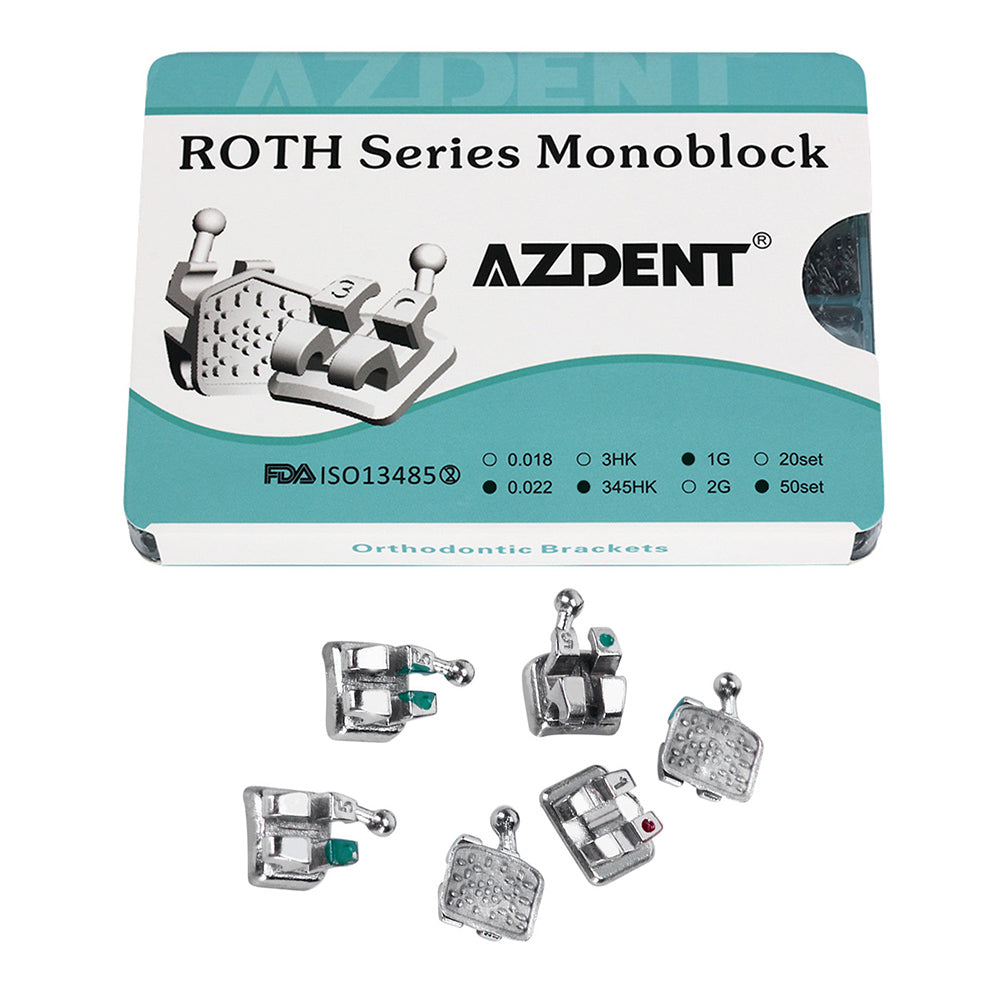1000pcs AZDENT Dental Metal Brackets Monoblock Mini Roth .022 Hooks On 345 50 Sets/Box - azdentall.com