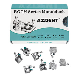 AZDENT Dental Orthodontic Mini Metal Brackets Braces Roth .022 MIM Monoblock With Hooks On 345 400pcs/Box - azdentall.com