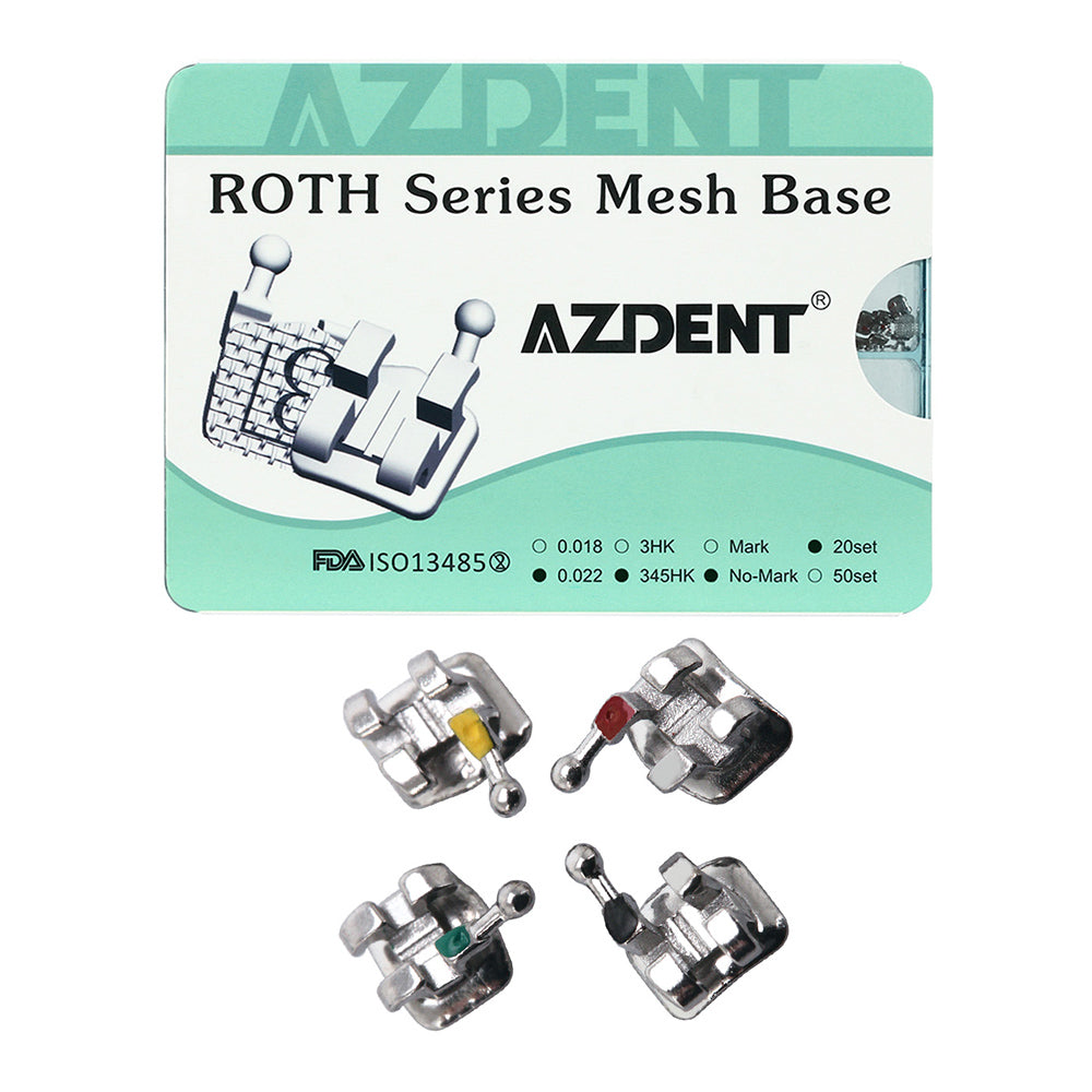 AZDENT Dental Orthodontic Mesh Base Metal Brackets Braces Mini Roth .022 Hooks on 345 400pcs/Box - azdentall.com