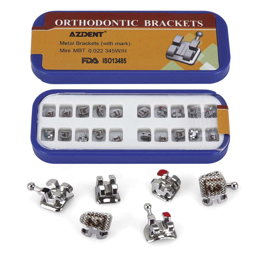 AZDENT Dental Mini Orthodontic Metal Brackets Braces MBT .022 Hooks on 345 Laser Mark 20pcs/Box - azdentall.com