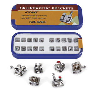 AZDENT Dental Mini Orthodontic Metal Brackets Braces MBT .022 Hooks on 345 Laser Mark 20pcs/Box - azdentall.com
