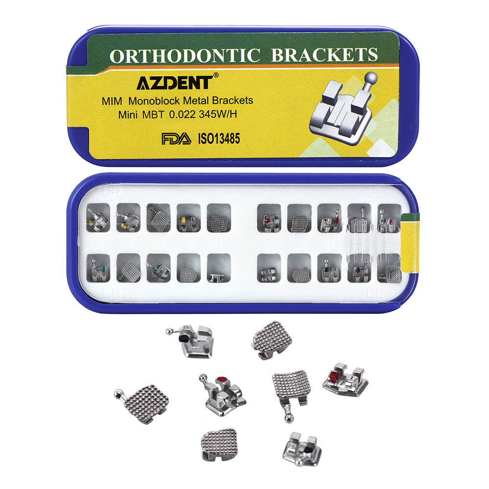 AZDENT Dental Orthodontic Metal Brackets Braces MIM Monoblock Mini MBT 0.022 Hooks on 345 20pcs/Kit - azdentall.com