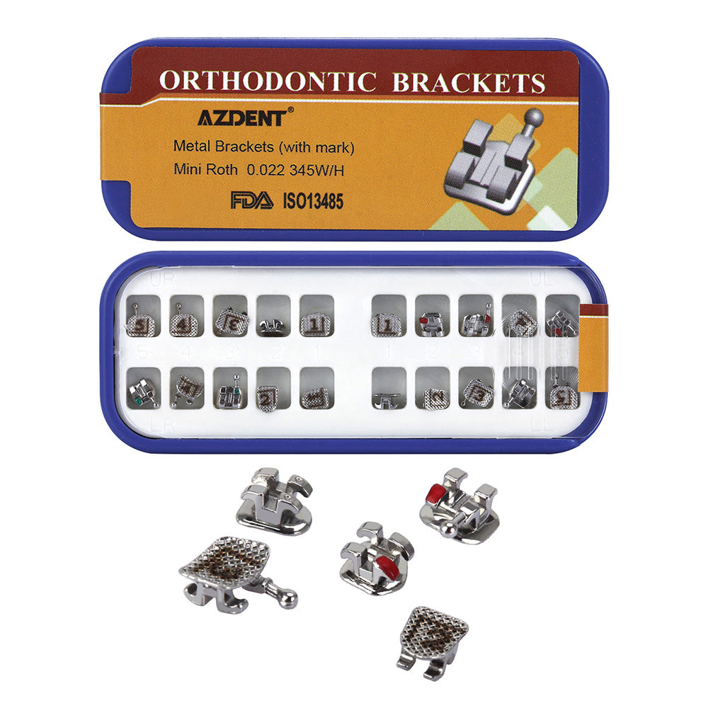AZDENT Dental Orthodontic Metal Brackets Braces Mini Roth .022 Hooks on 345 Laser Mark 20pcs/Box - azdentall.com