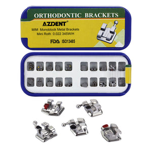 AZDENT Dental Orthodontic Metal Brackets Braces MIM Monoblock Mini Roth .022 Hooks on 345 20pcs/Kit - azdentall.com