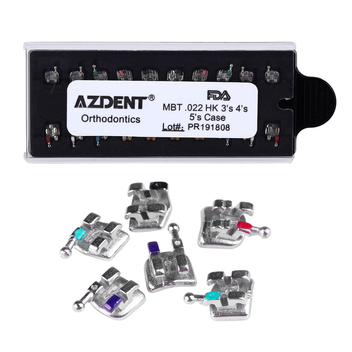 AZDENT Dental Metal Brackets MIM Monoblock Mini MBT .022 Hooks on 345 20pcs/Kit - azdentall.com