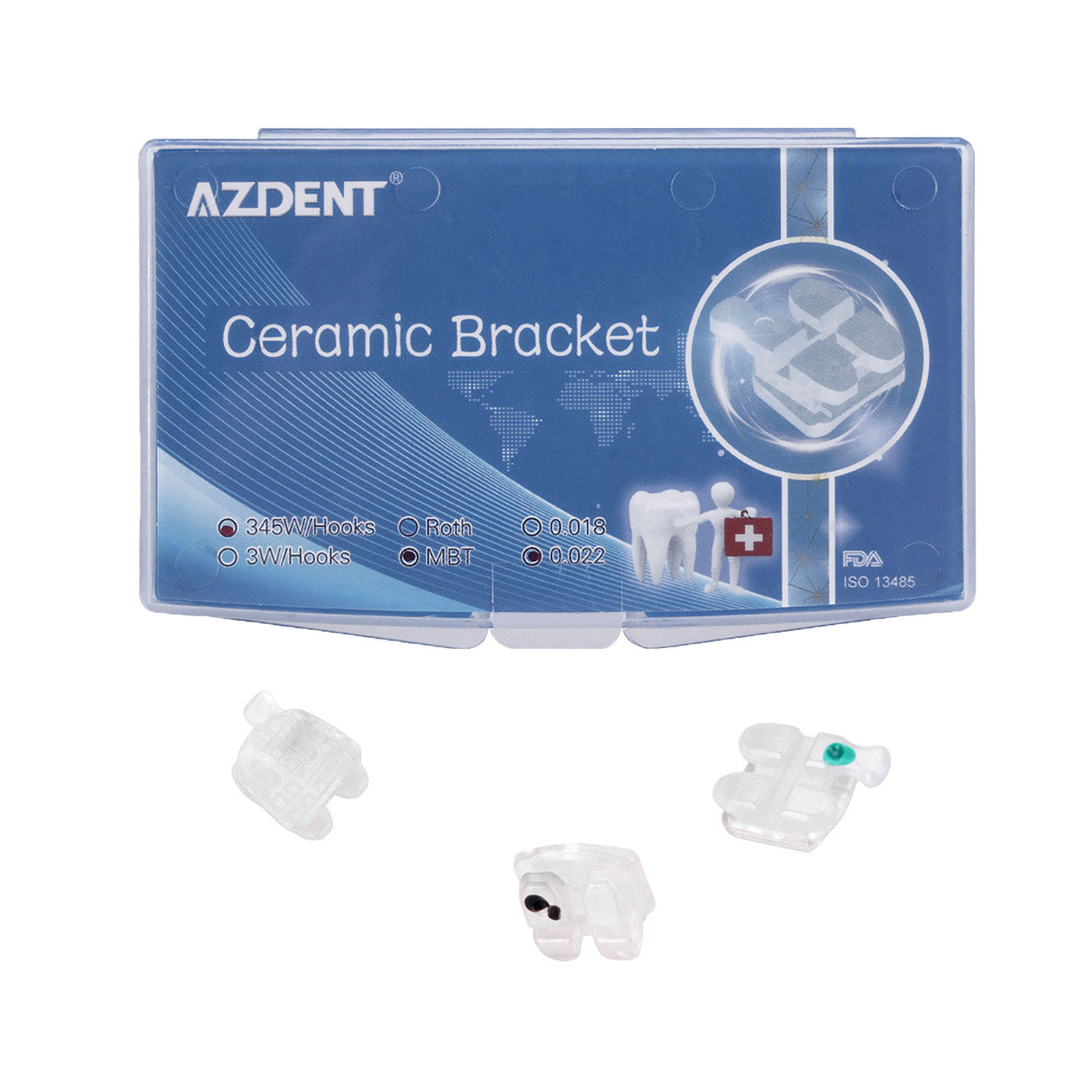 AZDENT Dental Ceramic Bracket MBT 0.022 Hooks On 345 20pcs/Box