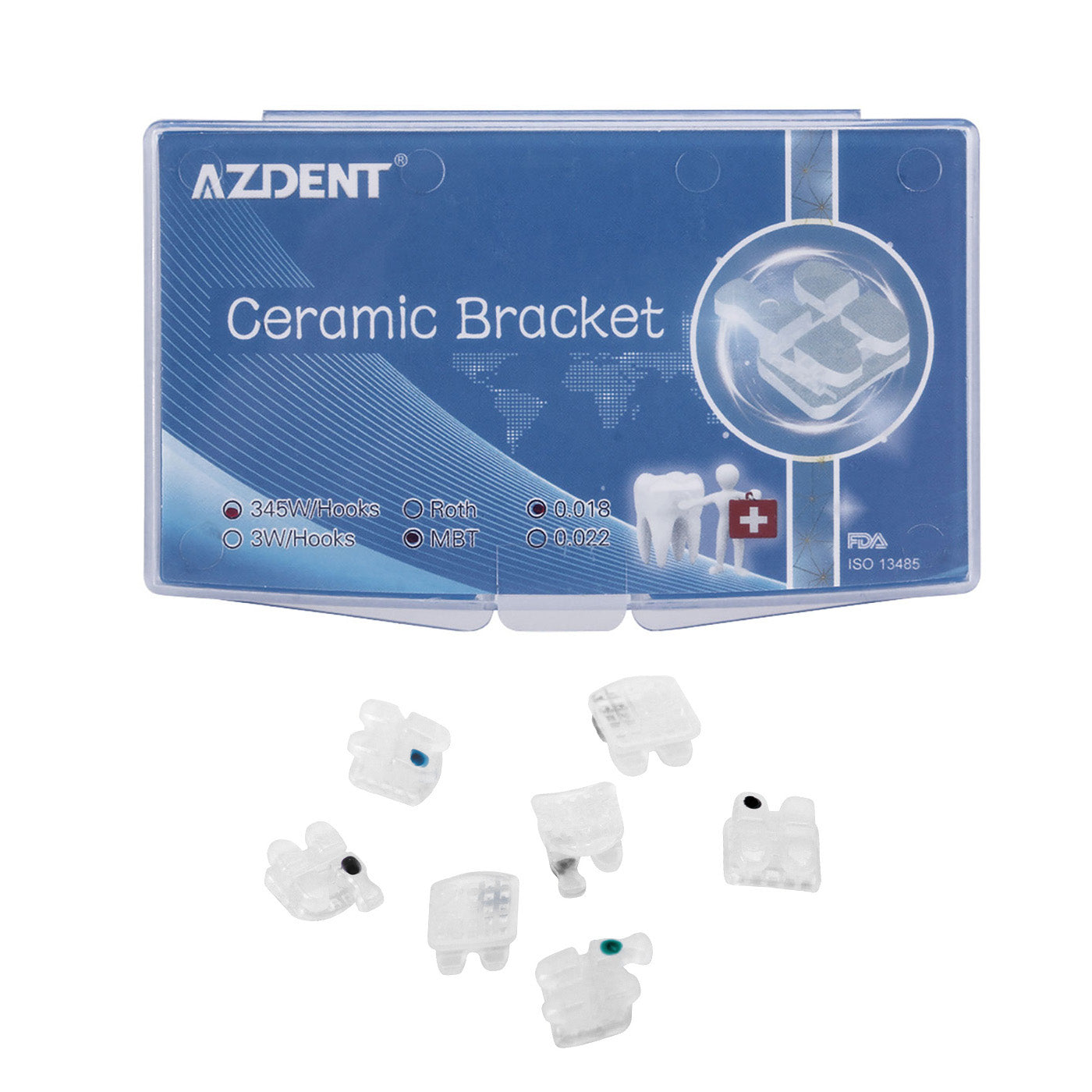 AZDENT Dental Orthodontic Ceramic Bracket Braces MBT 0.018 Hooks On 345 20pcs/Box - azdentall.com