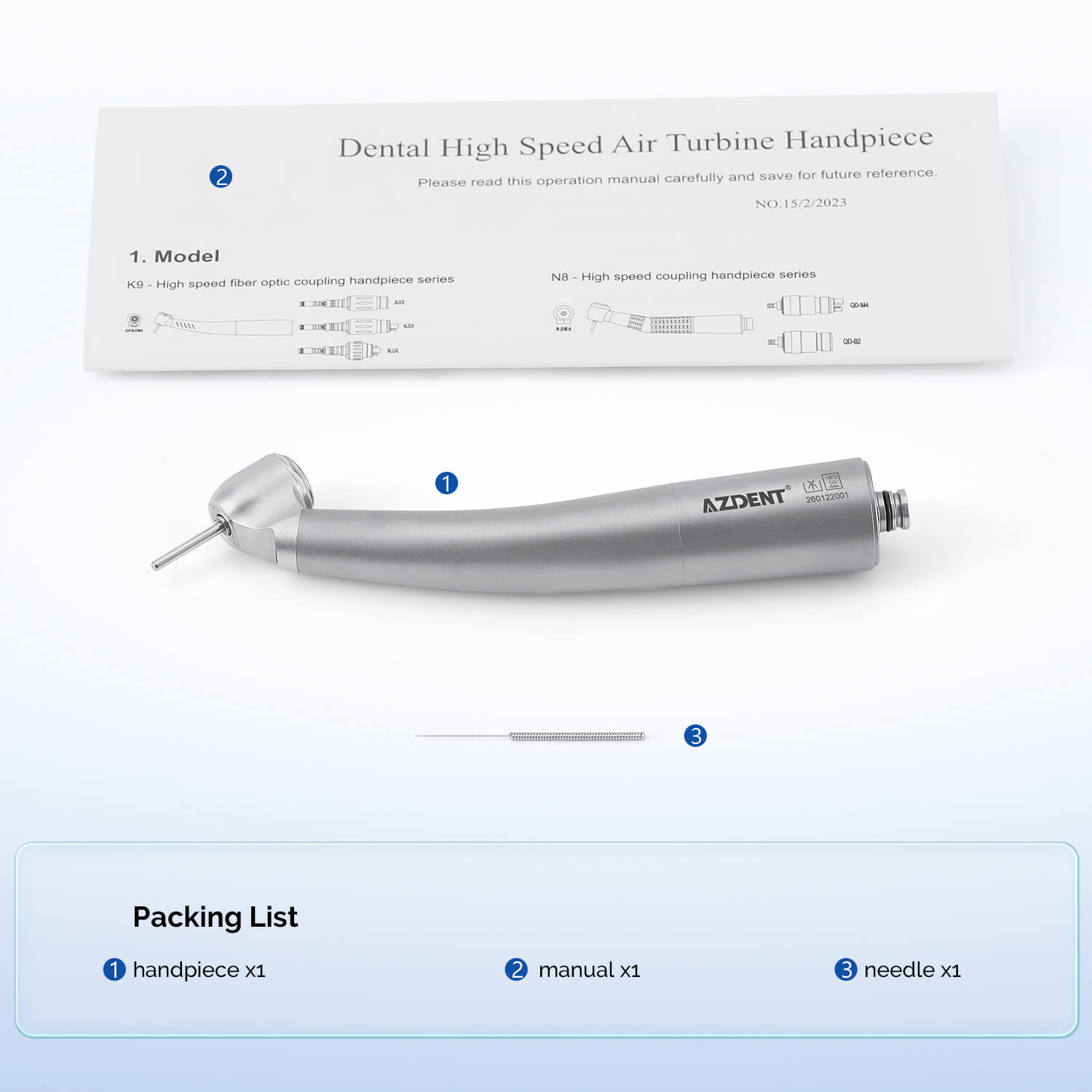 AZDENT Dental LED Fiber Optic 45° High Speed Handpiece Titanium Standard Head Four Water Spray / 6 Holes Quick Coupler - azdentall.com