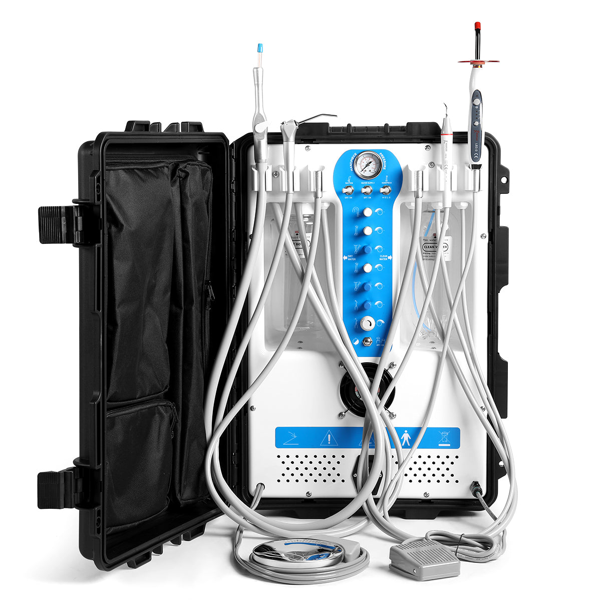 Dental Portable Delivery Unit P206S High Suction 4 Hole w/Air Compressor & Woodpecker Curing Light and Scaler - azdentall.com