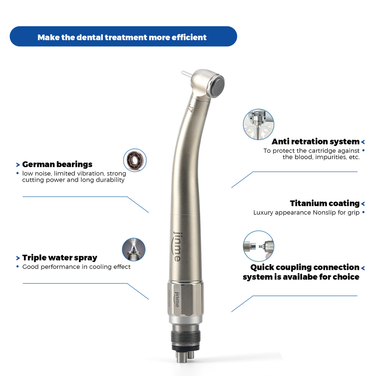 Jinme J7-SUQ High Speed Air Turbine Handpiece Standard Head 4 Hole - azdentall.com
