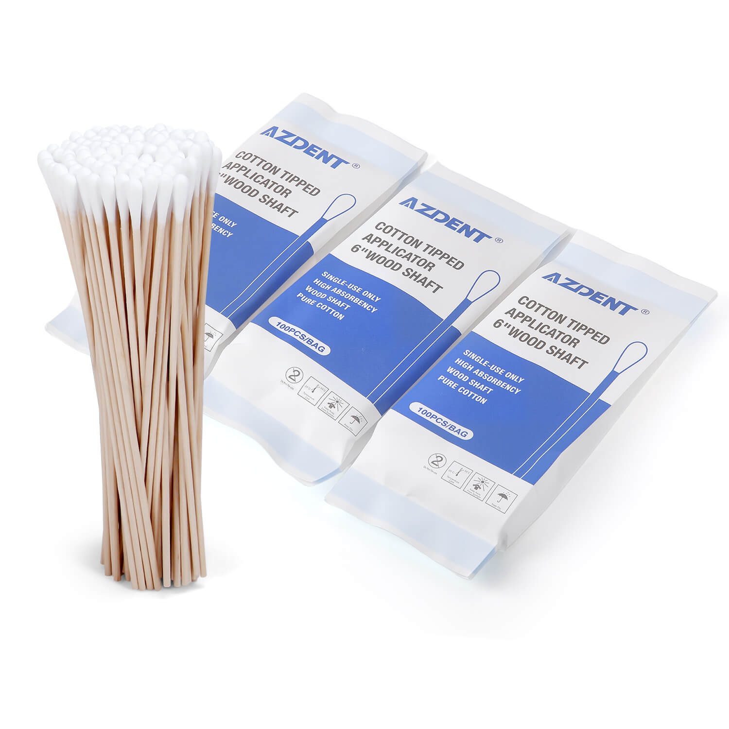 AZDENT Disposable Cotton Swab Tipped Applicator 3" 6" Wood Shaft - azdentall.com