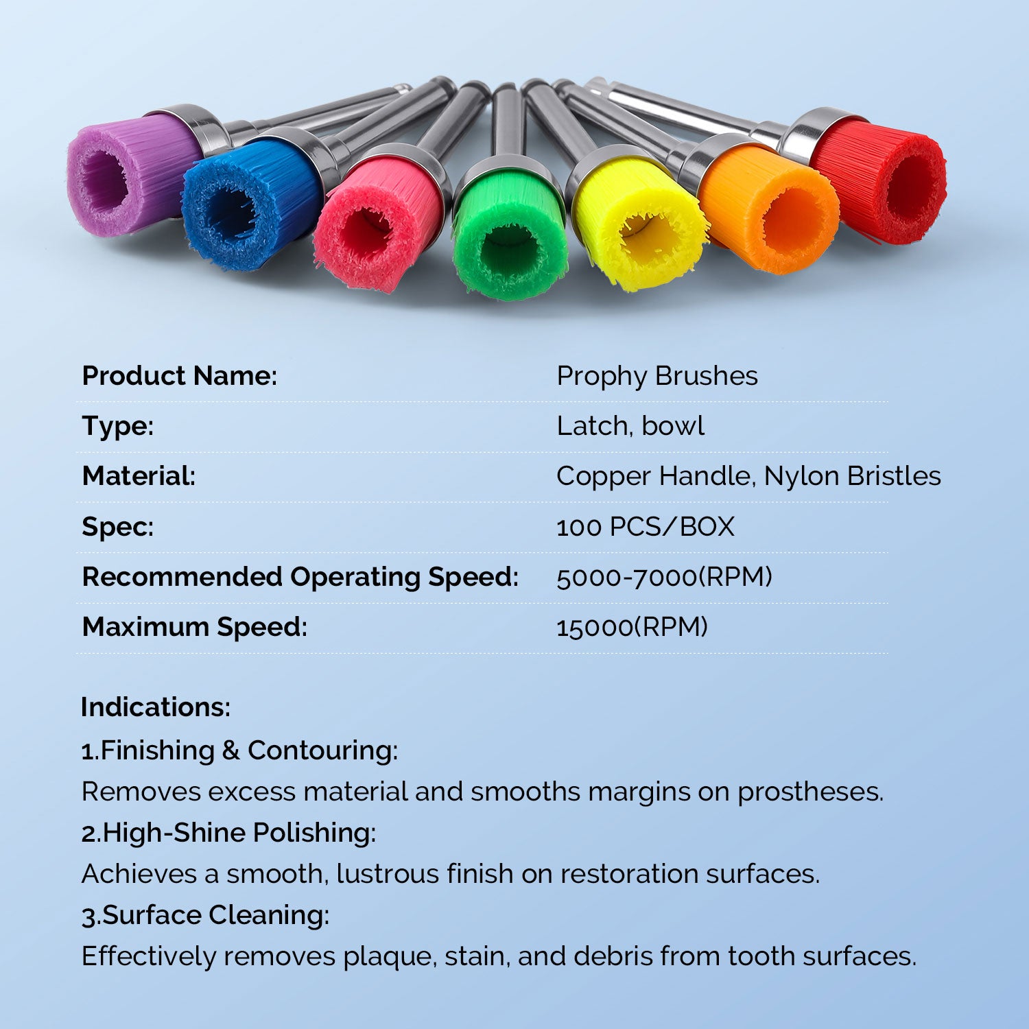 AZDENT Dental Prophy Brushes RA Latch Type Bowl Shape Nylon Soft Copper Handle 100pcs/Box - azdentall.com