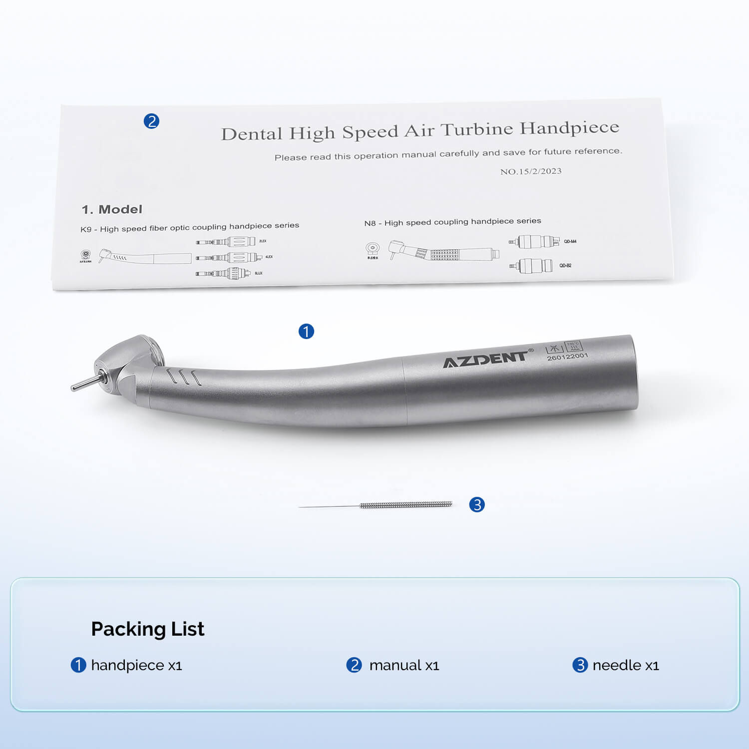 AZDENT Dental LED Fiber Optic 45° High Speed Handpiece Titanium Standard Head Four Water Spray / 4 or 6 Holes Quick Coupler - azdentall.com
