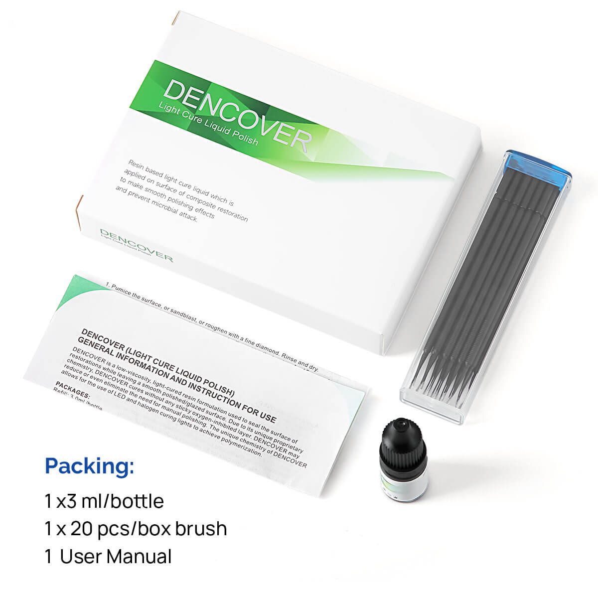 Dental DENCOVER Light Cure Liquid Polish with Brush Kit 3.0ml /Bottle - azdentall.com