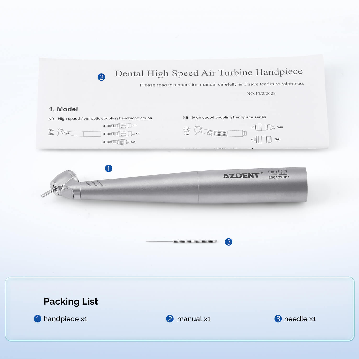 AZDENT Dental LED Fiber Optic 45° High Speed Handpiece Titanium Mini Head Four Water Spray / 4 or 6 Holes Quick Coupler - azdentall.com