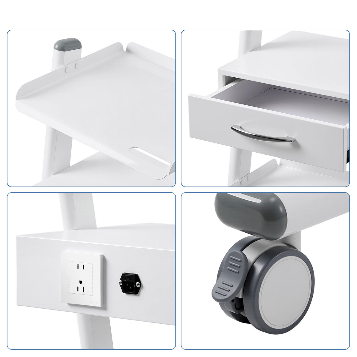 Dental Mobile Cart Tool Built-in Socket Steel Three-Tier Trolley with Drawer - azdentall.com