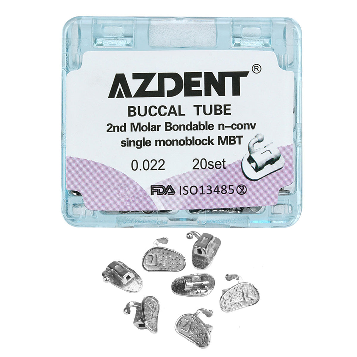 AZDENT Dental Orthodontic Buccal Tube 2nd Molar Bondable Monoblock Non-convertible MBT 0.022 20Sets/Box - azdentall.com