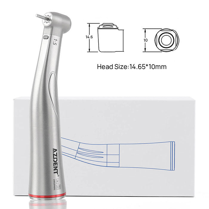 AZDENT Dental 1:5 Increasing Fiber Optic Electric Contra Angle Handpiece Stainless Steel Body Ceramic Bearing Internal Four Way Spray- azdentall.com