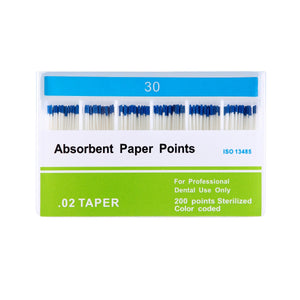 Absorbent Paper Points #30 Taper Size 0.02 Color Coded 200/Box - azdentall.com