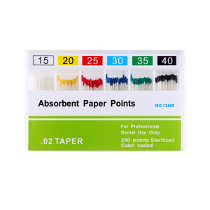 Absorbent Paper Points #15-40 Taper Size 0.02 Color Coded 200/Box - azdentall.com