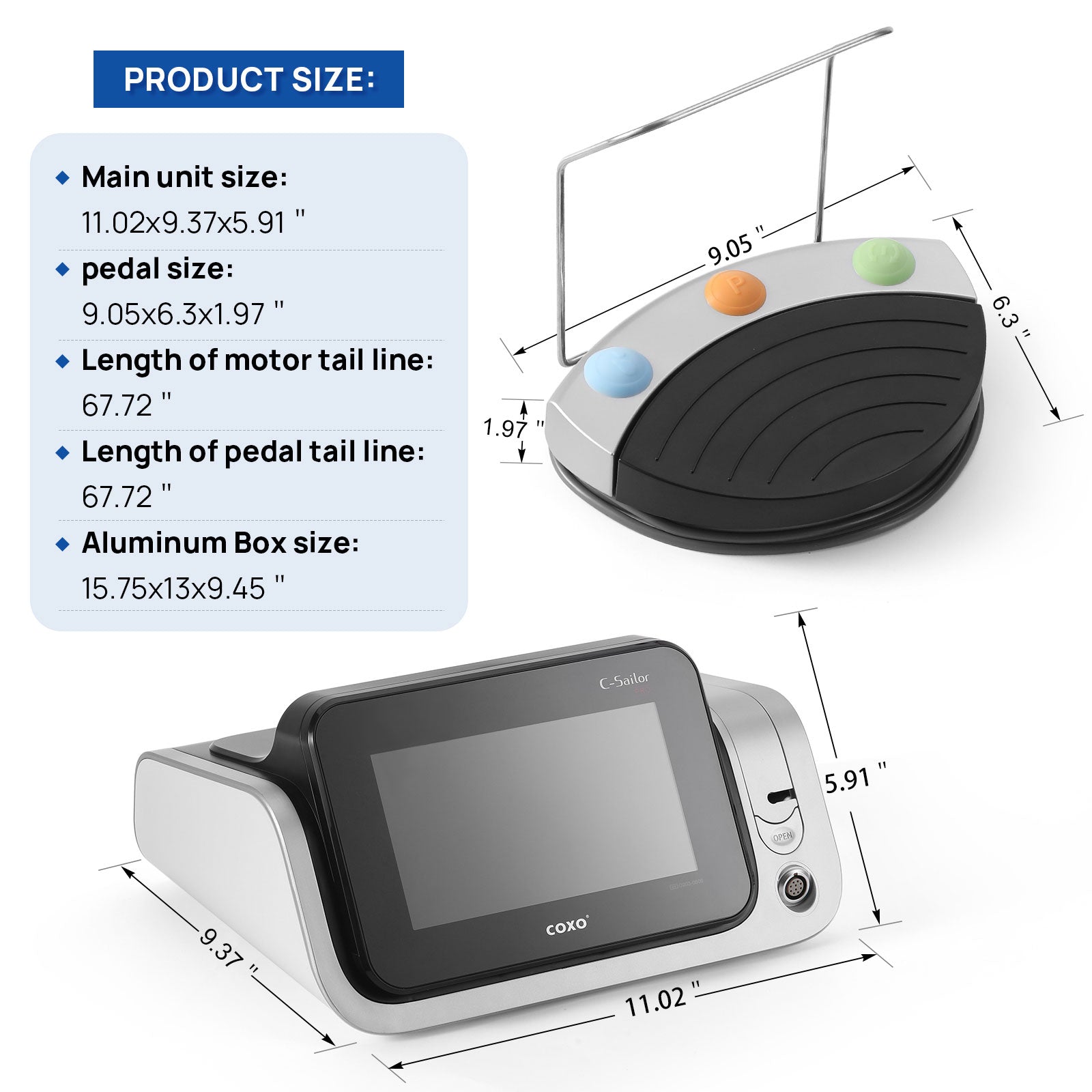 COXO Dental Surgical Brushless Implant Motor 7 Touch Screen With 20:1 Fiber Optic Contra Angle Full-function Pedal Controller #C-SAILOR PRO - azdentall.com