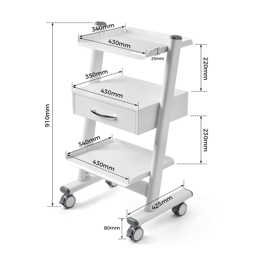 Dac Ratb Trolley Dental Mobile Cart Tool Built-in Socket Steel Three-Tier Trolley with ...