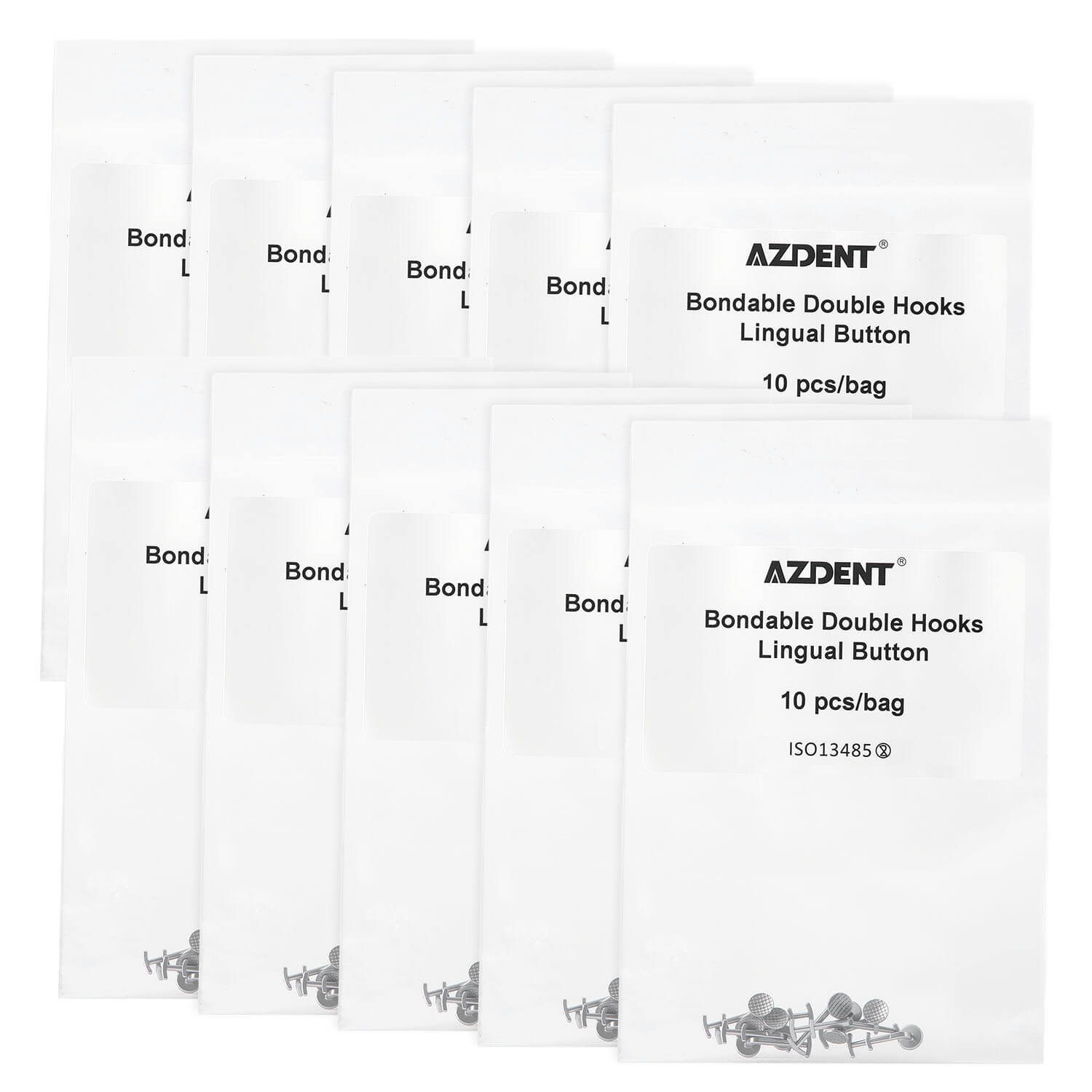 AZDENT Orthodontic Multi Hook Lingual Buttons Bondable Monoblock Round Base 10pcs/Bag - azdentall.com