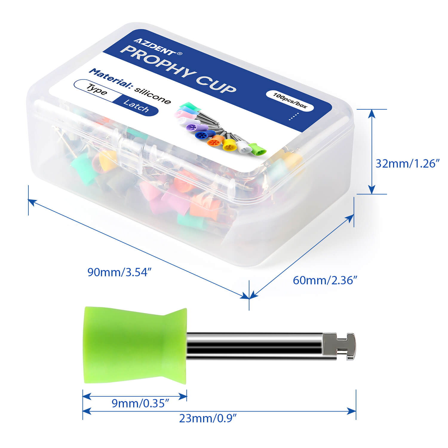AZDENT Dental Rubber Polishing Prophy Cup Soft Brushes RA2.35mm 100pcs/Box - azdentall.com