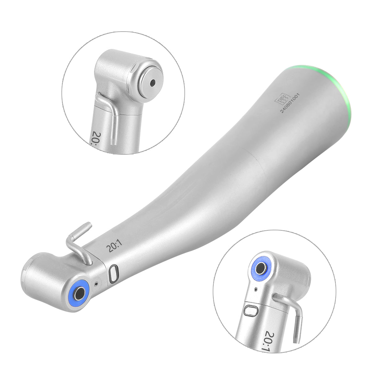 Dental LED Fiber Optic 20:1 Implant Contra Angle Low Speed Handpiece Push Button Stainless Steel Body - azdentall.com