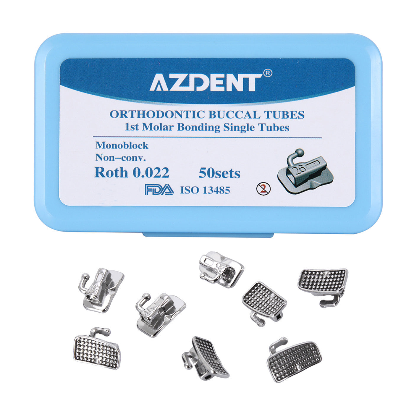 AZDENT Buccal Tube 1st Molar Bondable Monoblock Non-Convertible Roth 0.022 50Sets/Box - azdentall.com