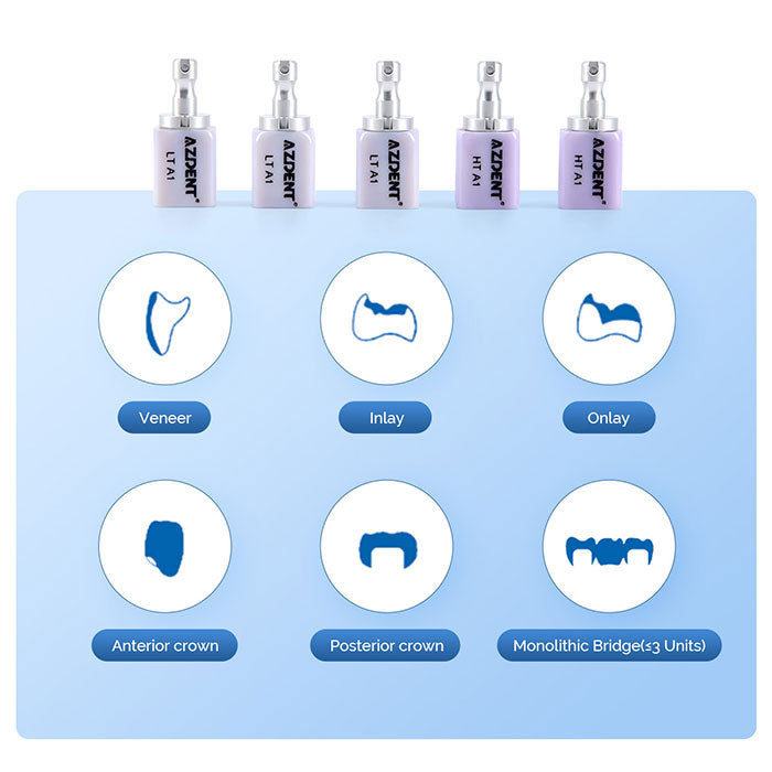 AZDENT Lithium Disilicate C14 Glass Ceramic Blocks LT/HT Dental Lab Crown Material for CAD CAM Sirona Cerec Milling Syste 5pcs/Box - azdentall.com