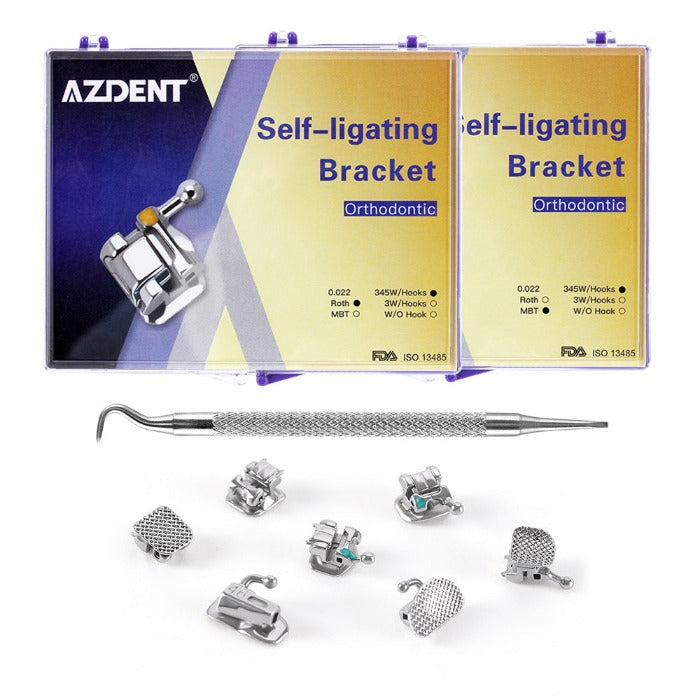 AZDENT Dental Self-Ligating Brackets Passive Roth/MBT .022 Hooks On 345 With Buccal Tube 28pcs/Box - azdentall.com