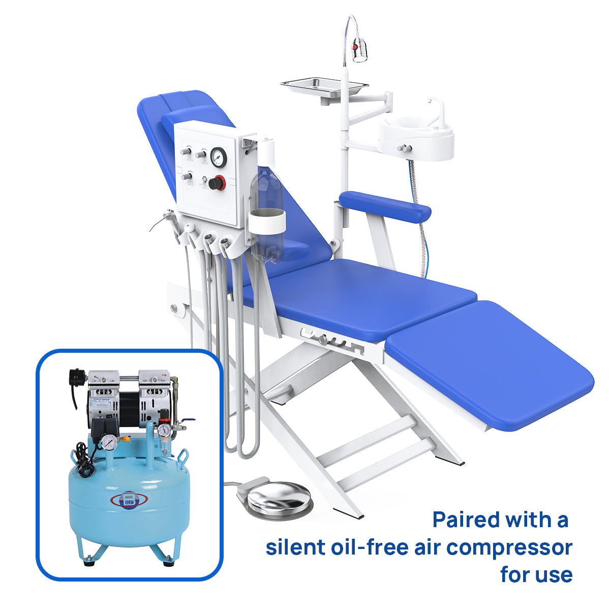 Dental Portable Mobile Folding Chair Rechargeable LED Light with Turbine Blue 4 Holes - azdentall.com