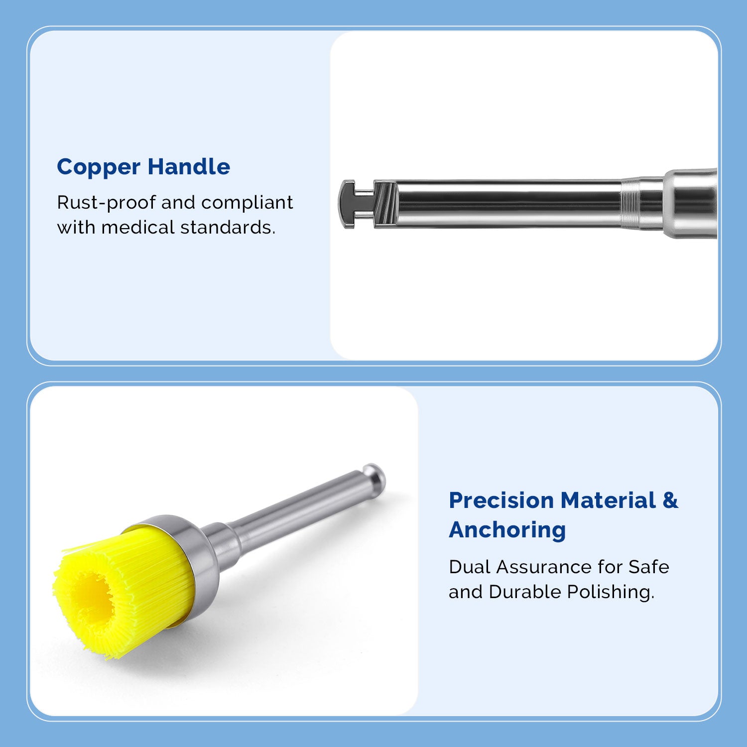 AZDENT Dental Prophy Brushes RA Latch Type Bowl Shape Nylon Soft Copper Handle 100pcs/Box - azdentall.com