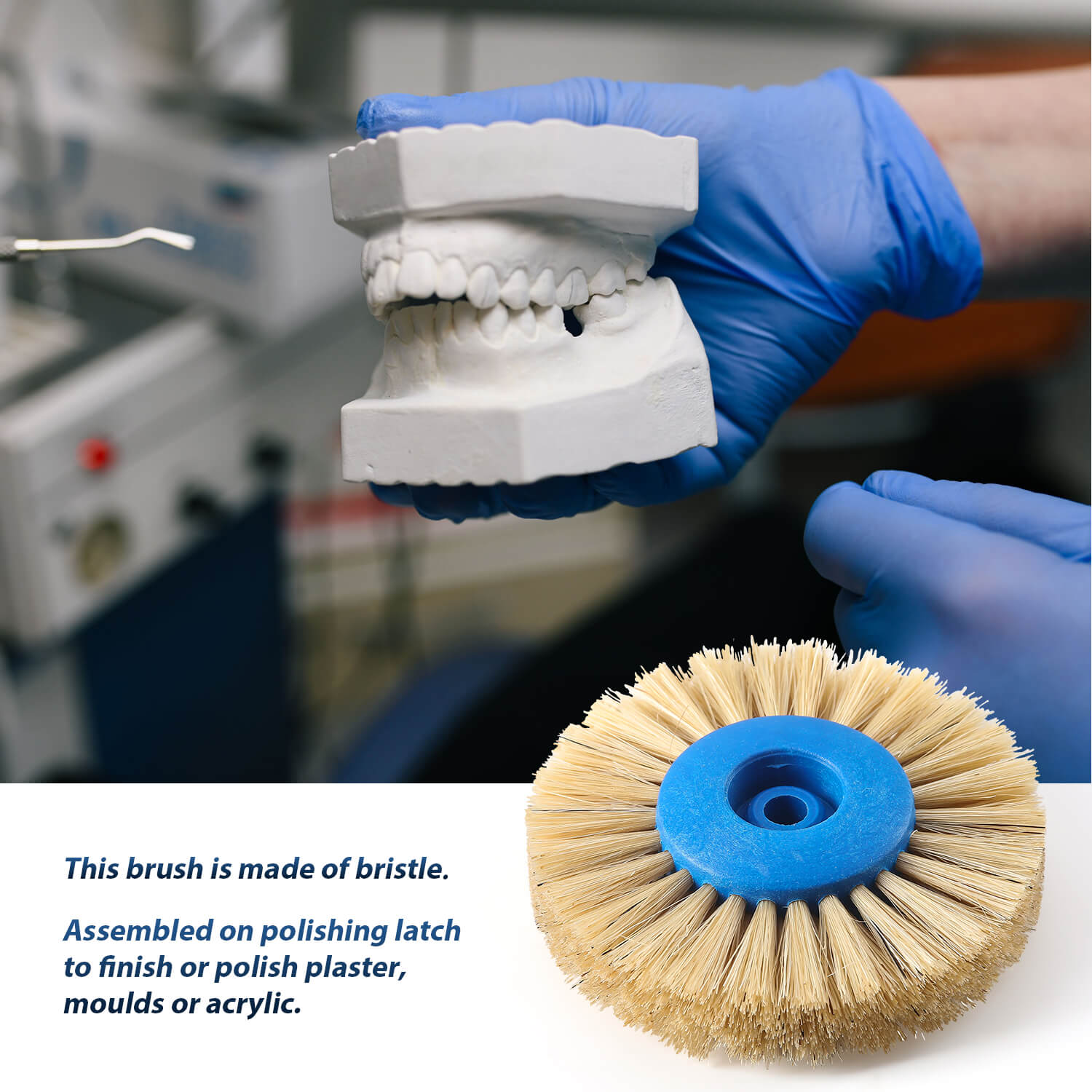 Dental Lab Polishing Brush 4 Rows White Bristle Straight Type - azdentall.com