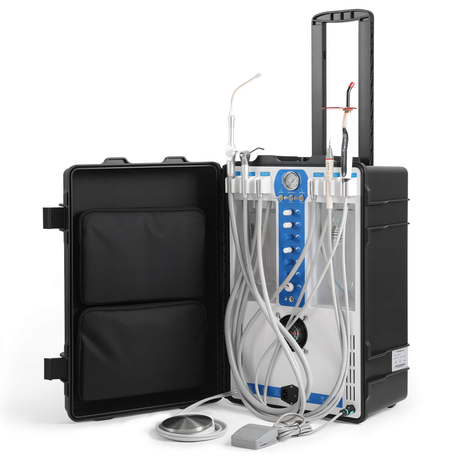 Portable Dental Delivery Unit P206S High Suction 4 Hole w/ Woodpecker Curing Light and Scaler & Air Compressor - azdentall.com