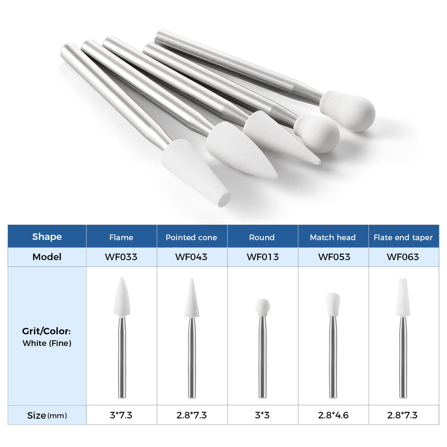 Dental Polishing White Stones FG Mixed Shapes 5pcs/Set - azdentall.com